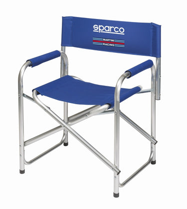 Blue directors chair with Sparco logo on a white background